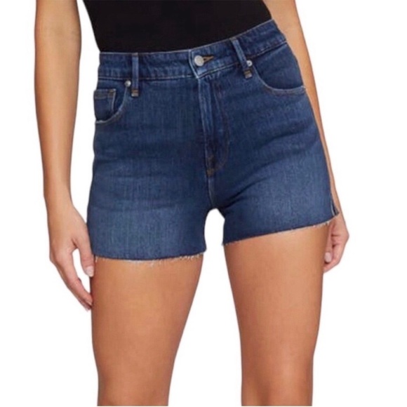 NWT Good American Cut Off Denim Jean Shorts 24 NEW High Rise Raw Hem - Picture 2 of 13
